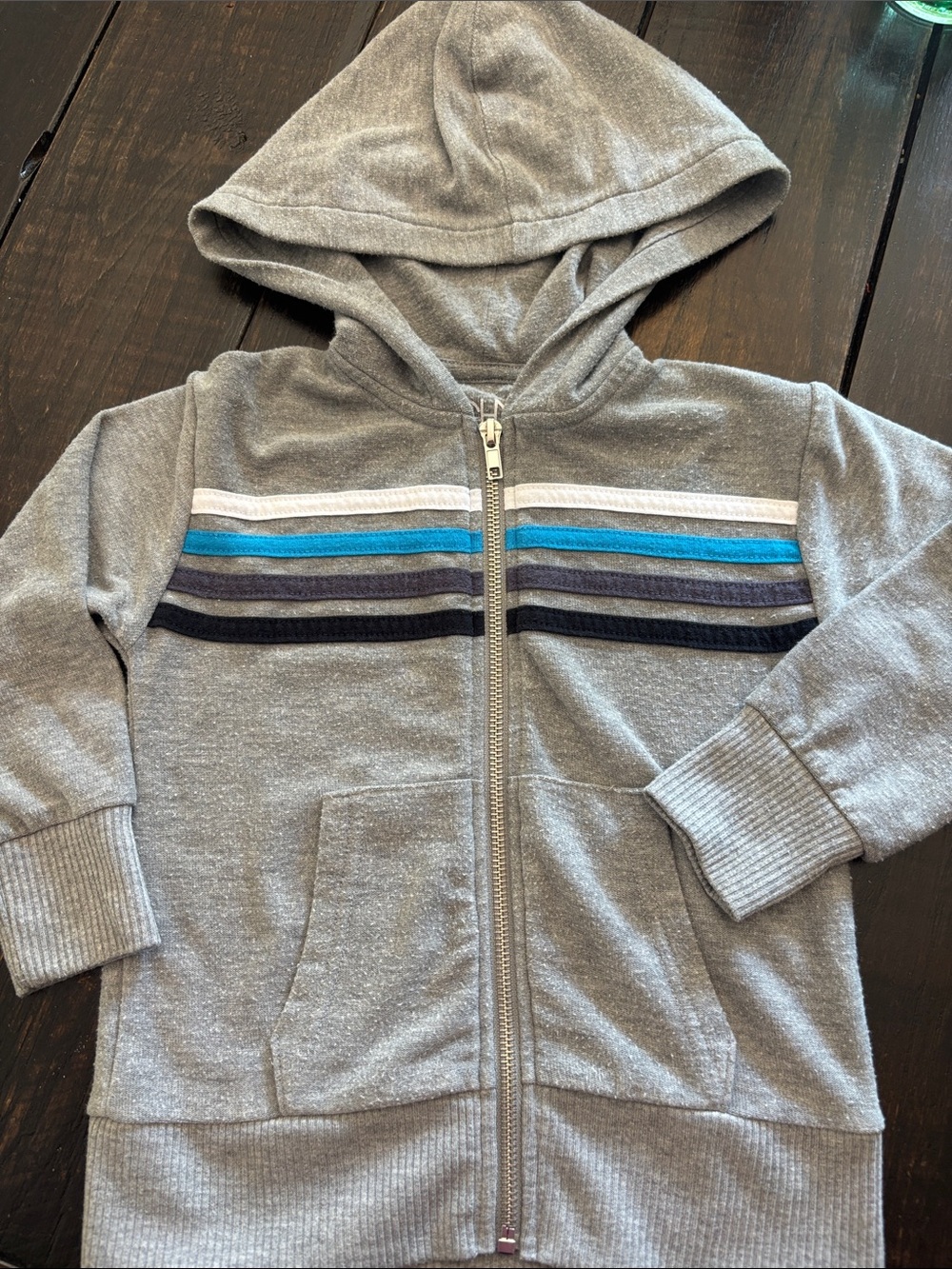 Chaser Gray Hooded Zip-Up Sweatshirt with Blue Stripe Accents